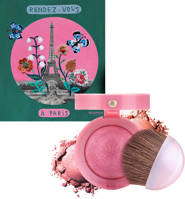 Cosmetic blush by Bourjois Paris with illustration of Eiffel Tower