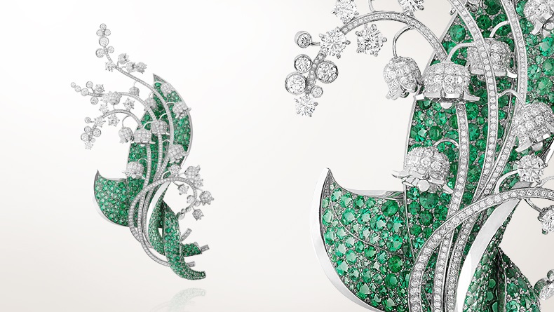 Van Cleef & Arpels jeweled lily of the valley clip with diamonds and emeralds