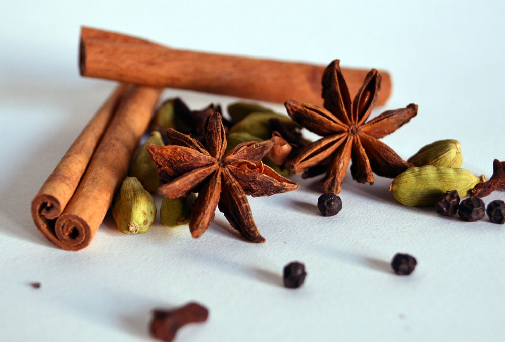 Chai teas spices with star anise, cardamom, cinnamon