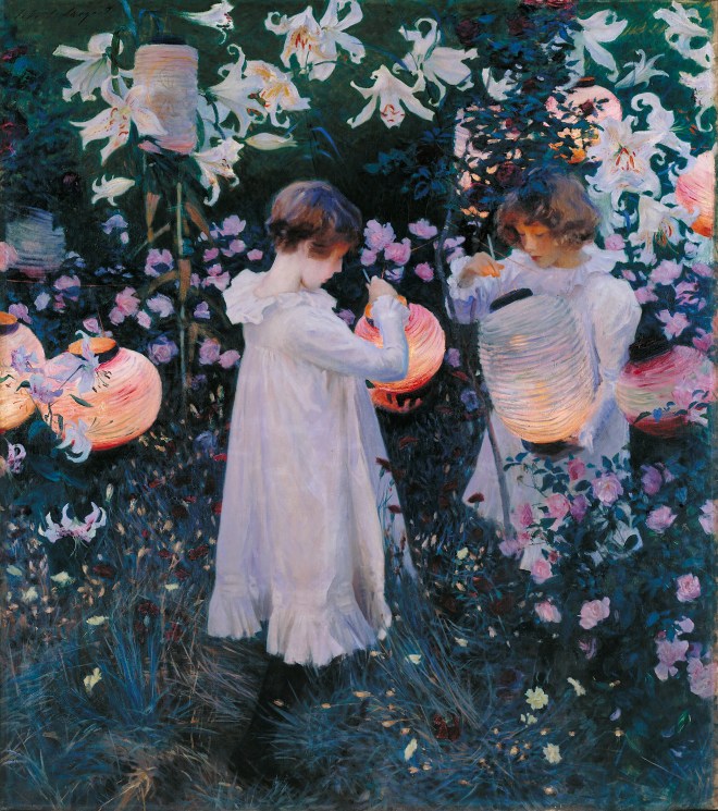 Painting by American artist John Singer Sargent; Carnation, Lily, Lily, Rose