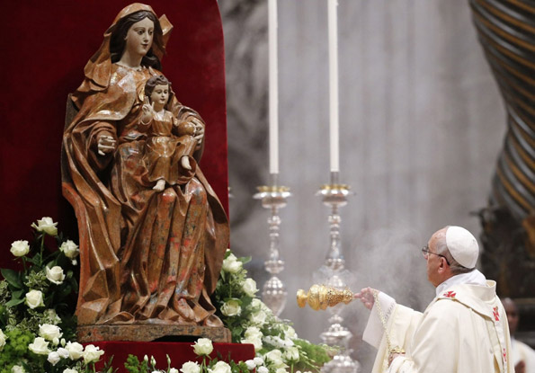 Pope Francis, incense, Mary, and Christ Child