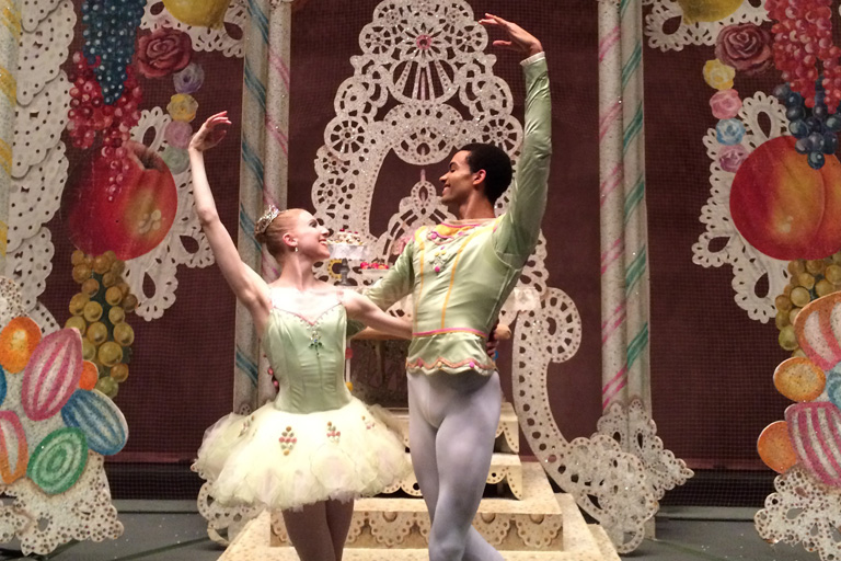 Two ballet dancers in the New York City Ballet's Nutcracker
