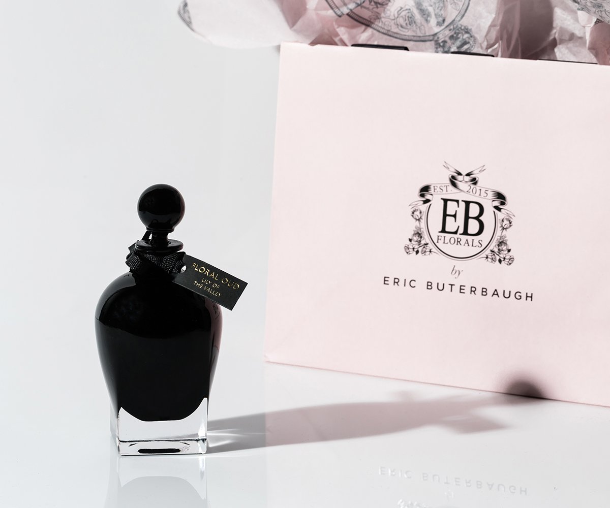 Black bottle of EB Florals by Eric Buterbaugh, Floral Oud Lily of the Valley
