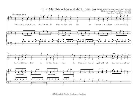 Sheet music for "Maiglockchen und die Blumelein" by Felix Mendelsohn.