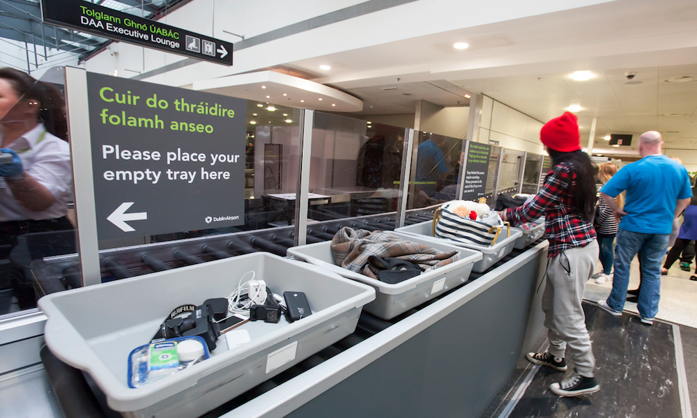 Dublin airport security screening line and trays