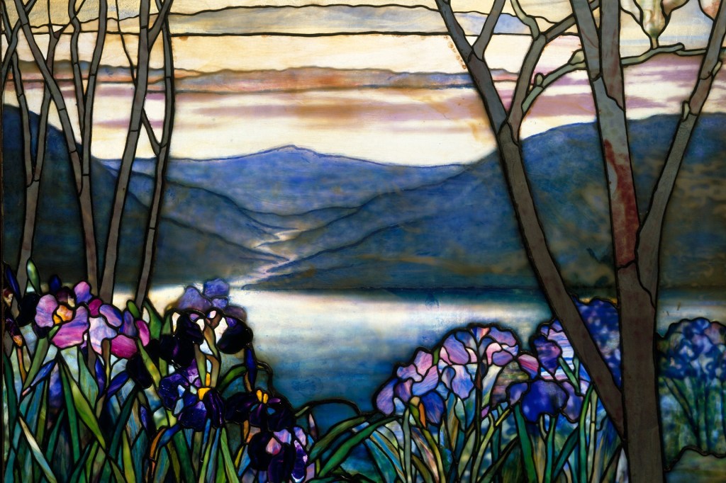 Memorial stained glass window, 1908, Louis Comfort Tiffany; Magnolias and Irises, Metropolitan Museum of Art.