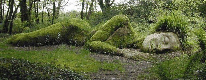 Outdoor sculpture of the Mud Maid, Lost Gardens of Heligan, Cornwall