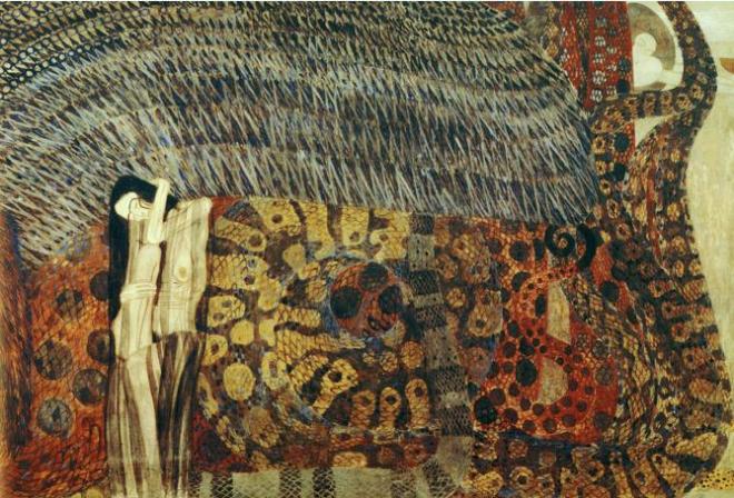 Center panel of Gustav Klimt's Beethoven Frieze, Gnawing Grief