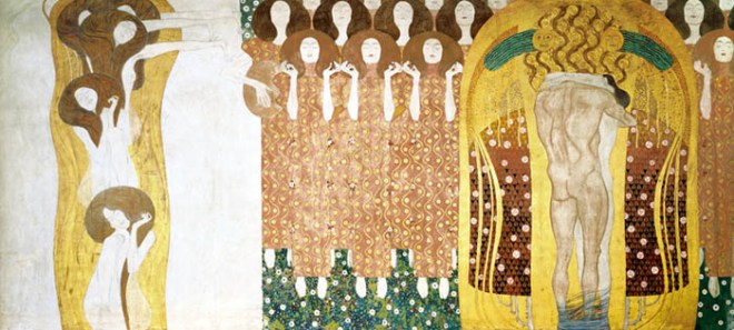 Gustav Klimt's Beethoven Frieze, with choir of angels and human happiness