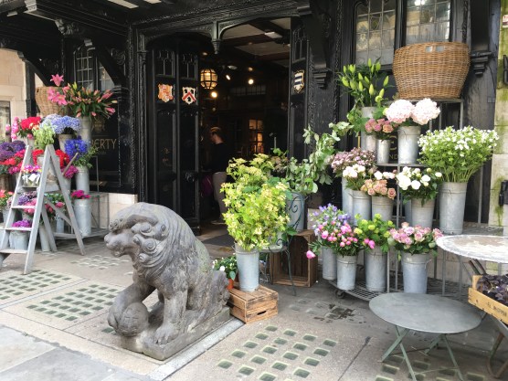 Flowers and buckets outside Liberty London florist store
