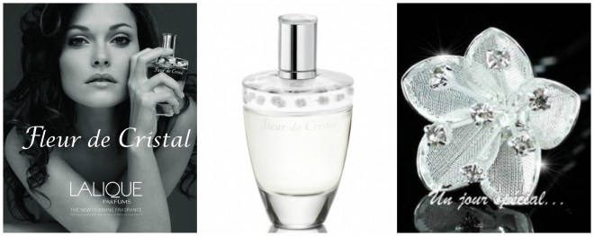 Ad for Lalique eau de parfum Fleur de Cristal with perfume bottle