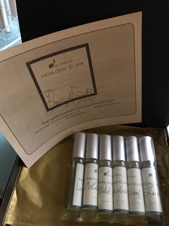 Complete set of Dawn Spencer Hurwitz' 2019 Heirloom Elixirs fragrance subscription