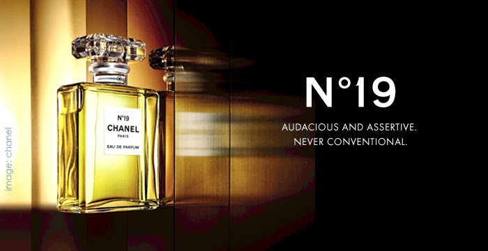 Ad with perfume bottle of Chanel No. 19