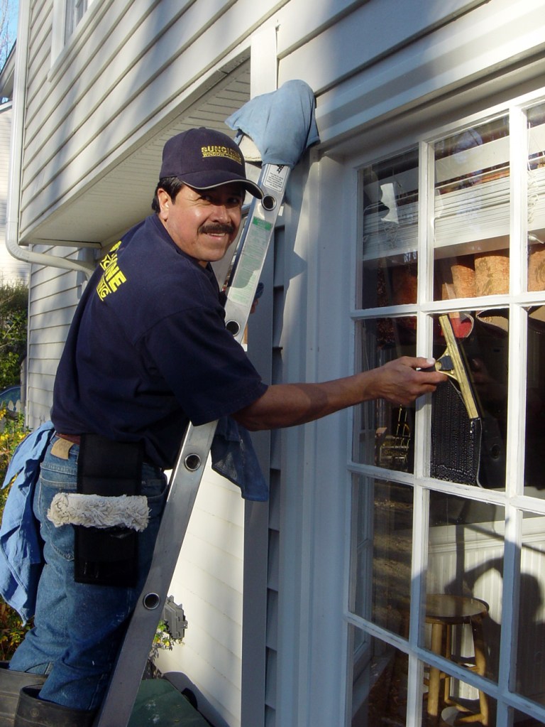 Window washer on ladder